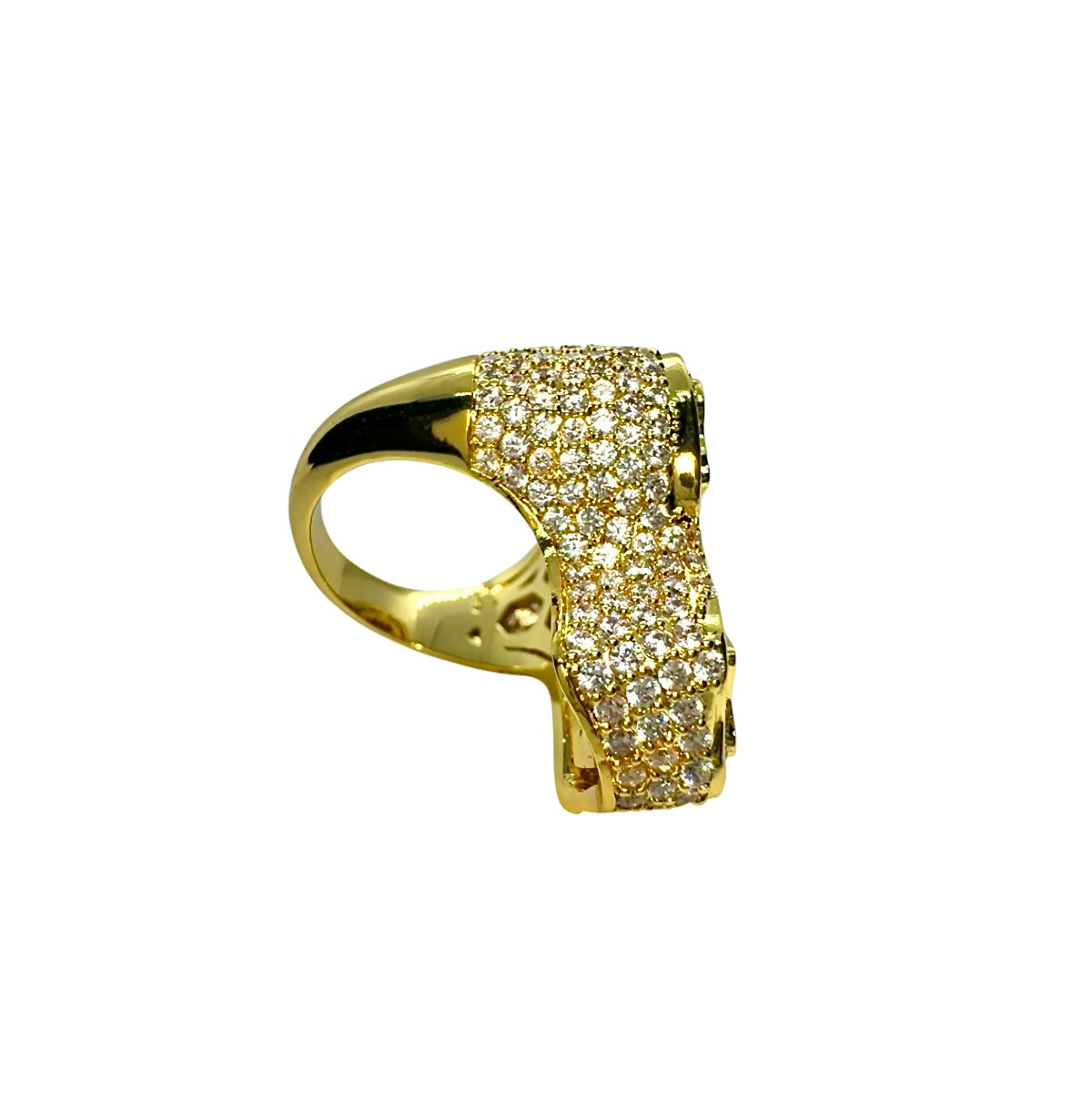 Gold Cross Ring Baguette Diamonds CZ