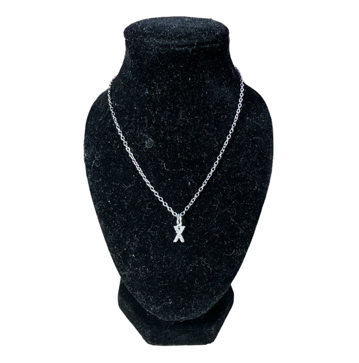 X Necklace in 925 Sterling Silver with Moissanite Stones and Certificate