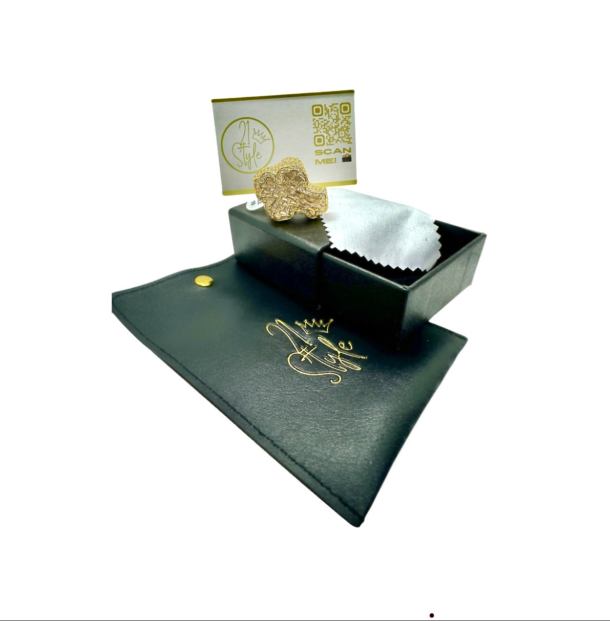 Gold Cross Ring Baguette Diamonds CZ