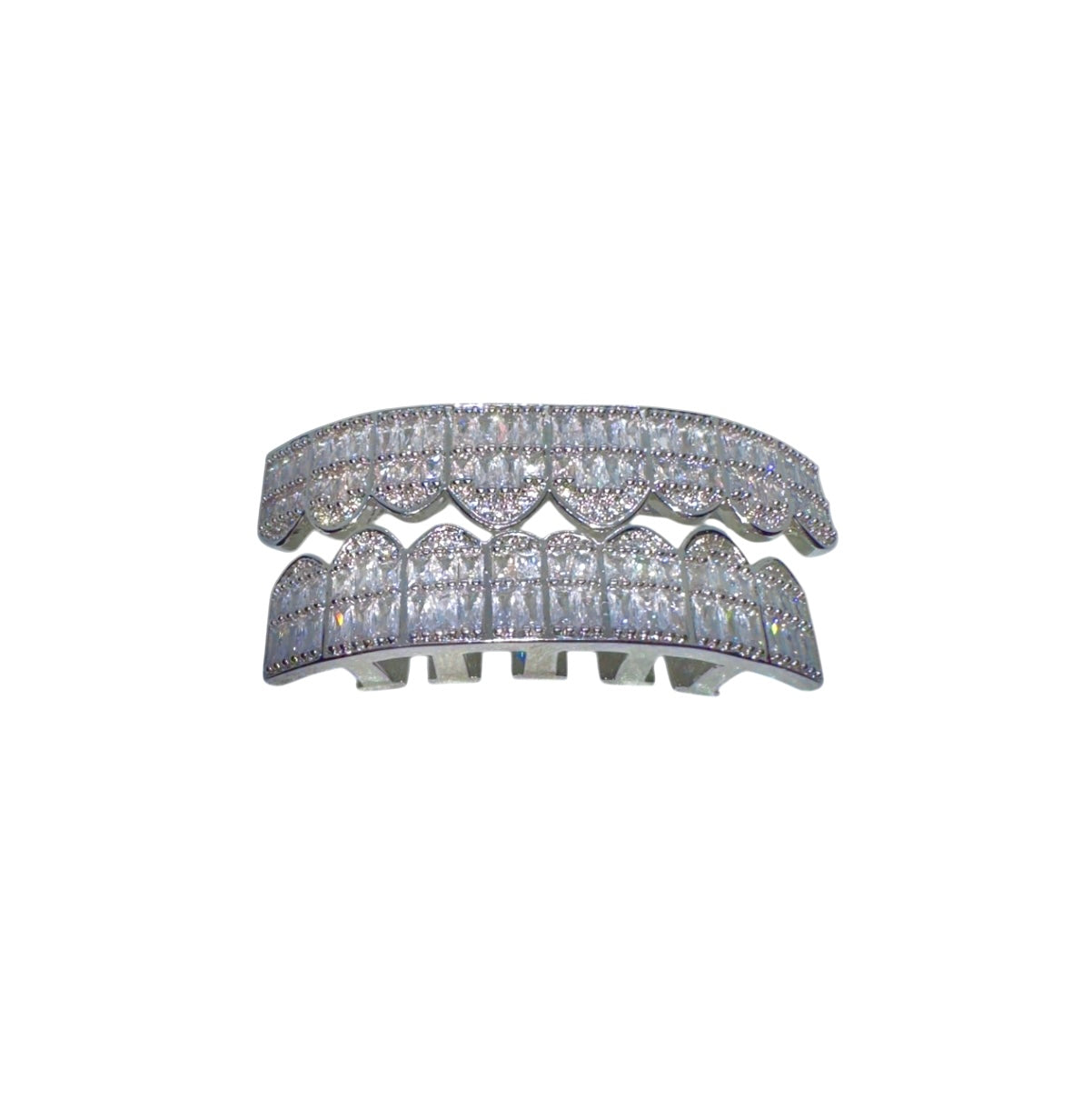Silver Grills Teeth Baguette Diamonds CZ