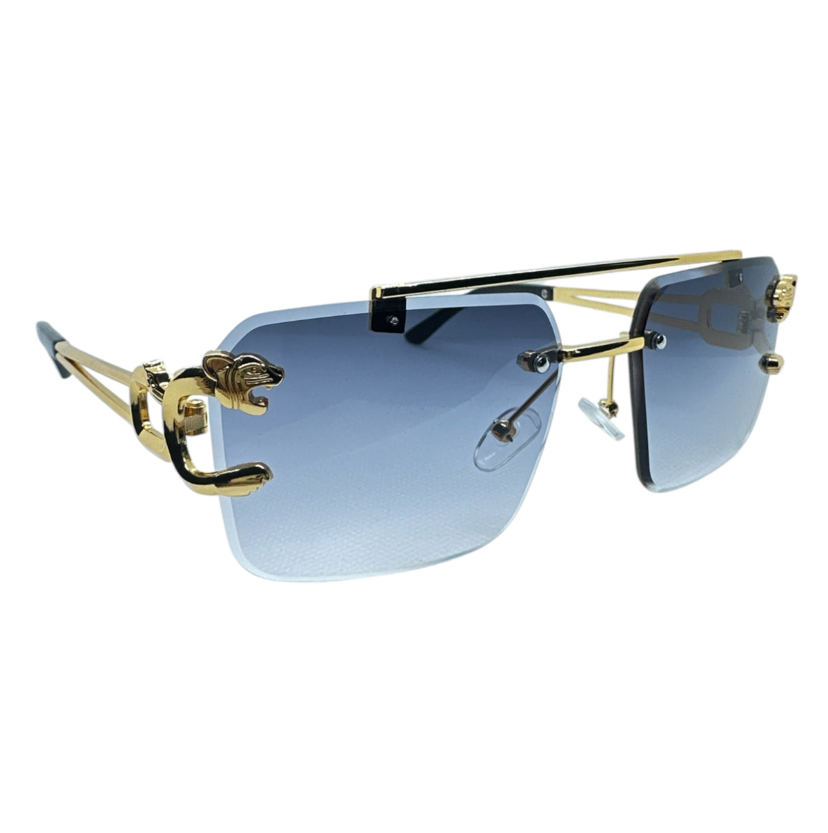 Black and Gold Tiger Rimless Sunglasses for Men