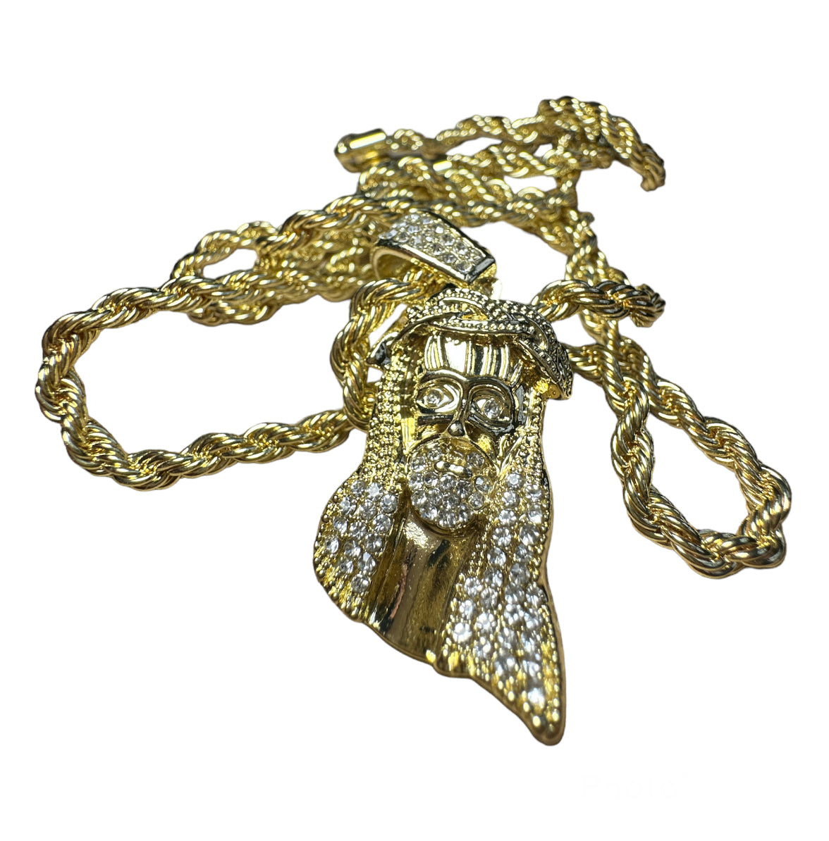 Gold Jesus Piece Necklace CZ Diamonds