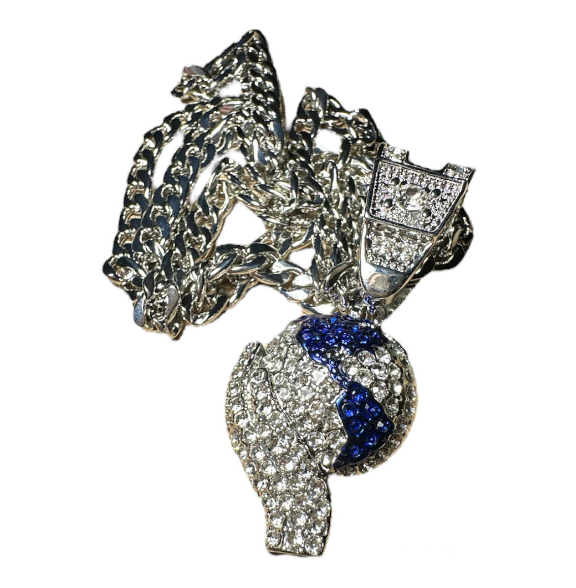 Hand Holding World Cuban Necklace in Silver