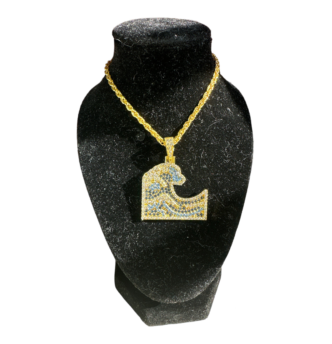 Gold Wave Necklace CZ Diamonds