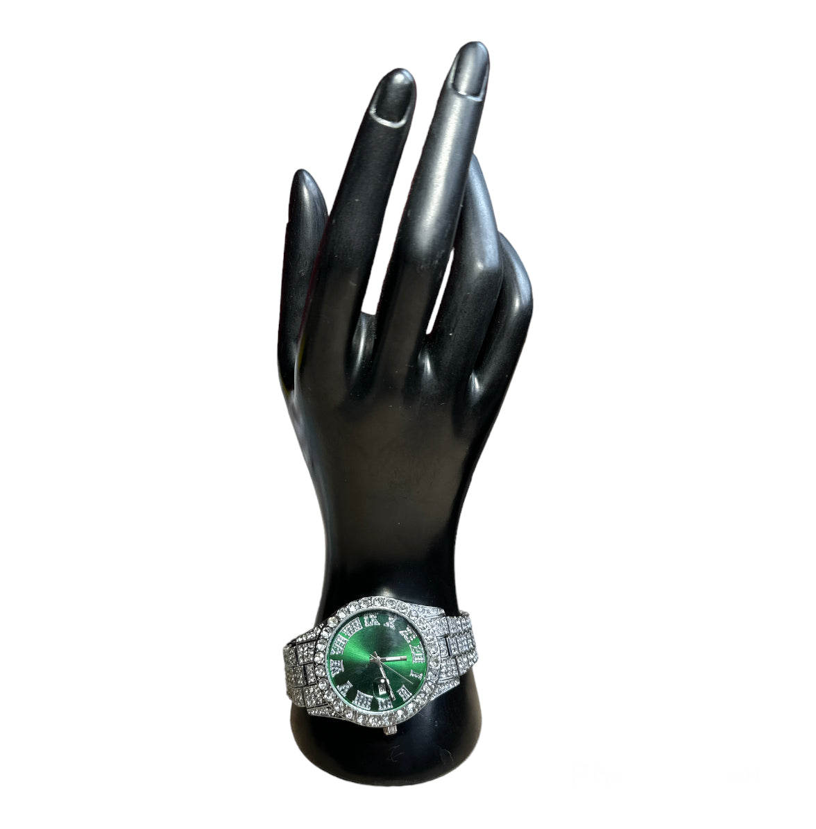 Silver Green Roman Numerals Diamonds Watch