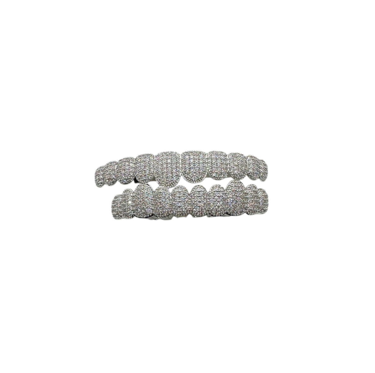 Silver Teeth Grills Set with CZ Diamonds Cubic Zirconia