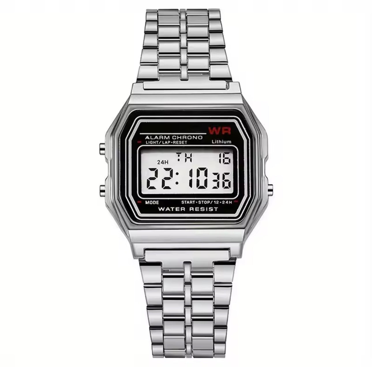 Silver Chrono Alarm Digital Watch