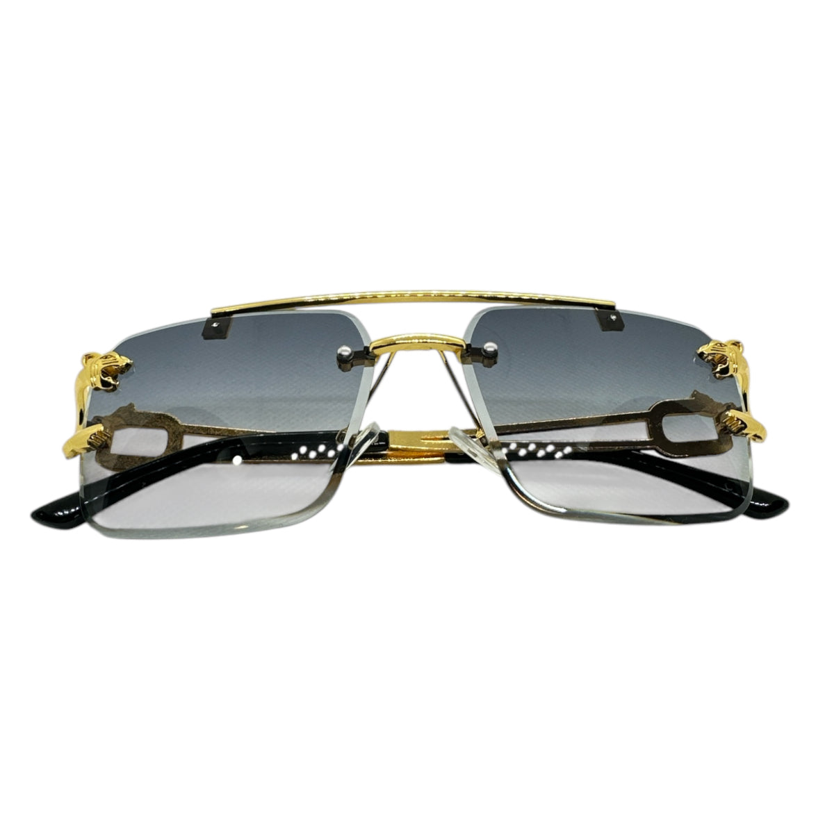 Black and Gold Tiger Rimless Sunglasses for Men