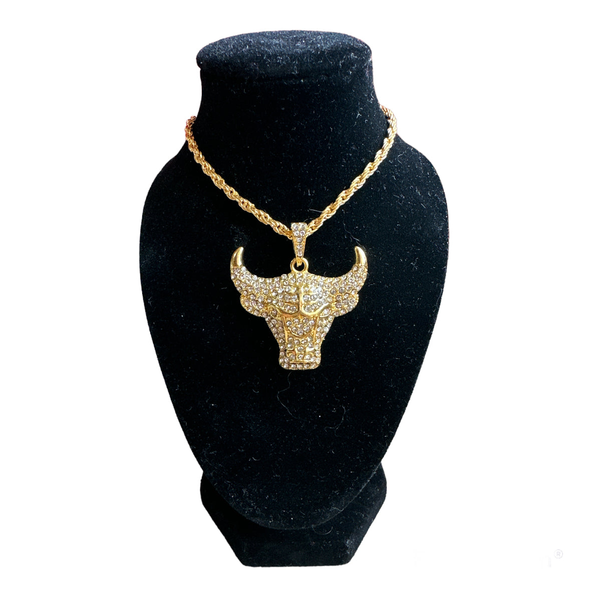 Gold Bull Necklace CZ Diamonds