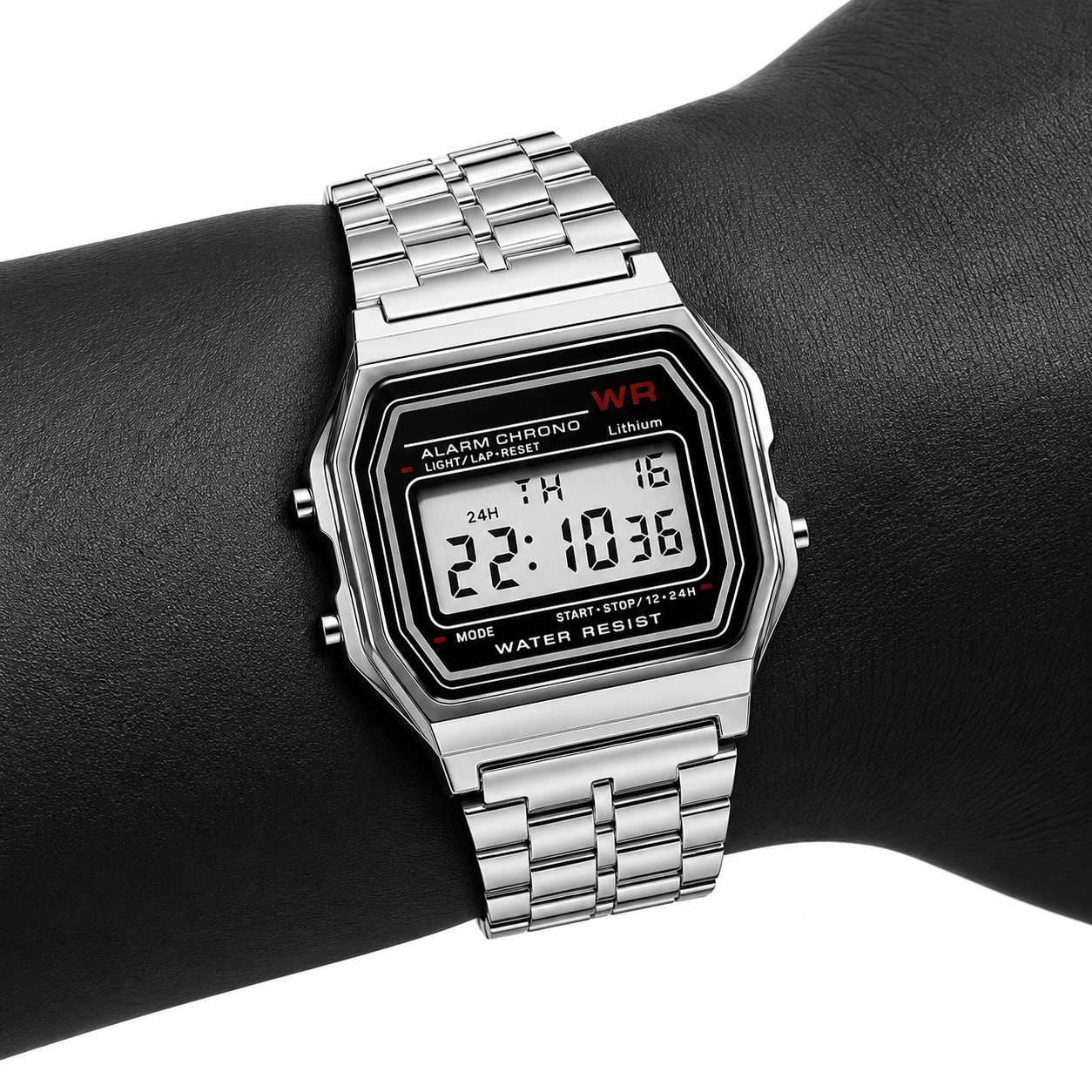 Silver Chrono Alarm Digital Watch
