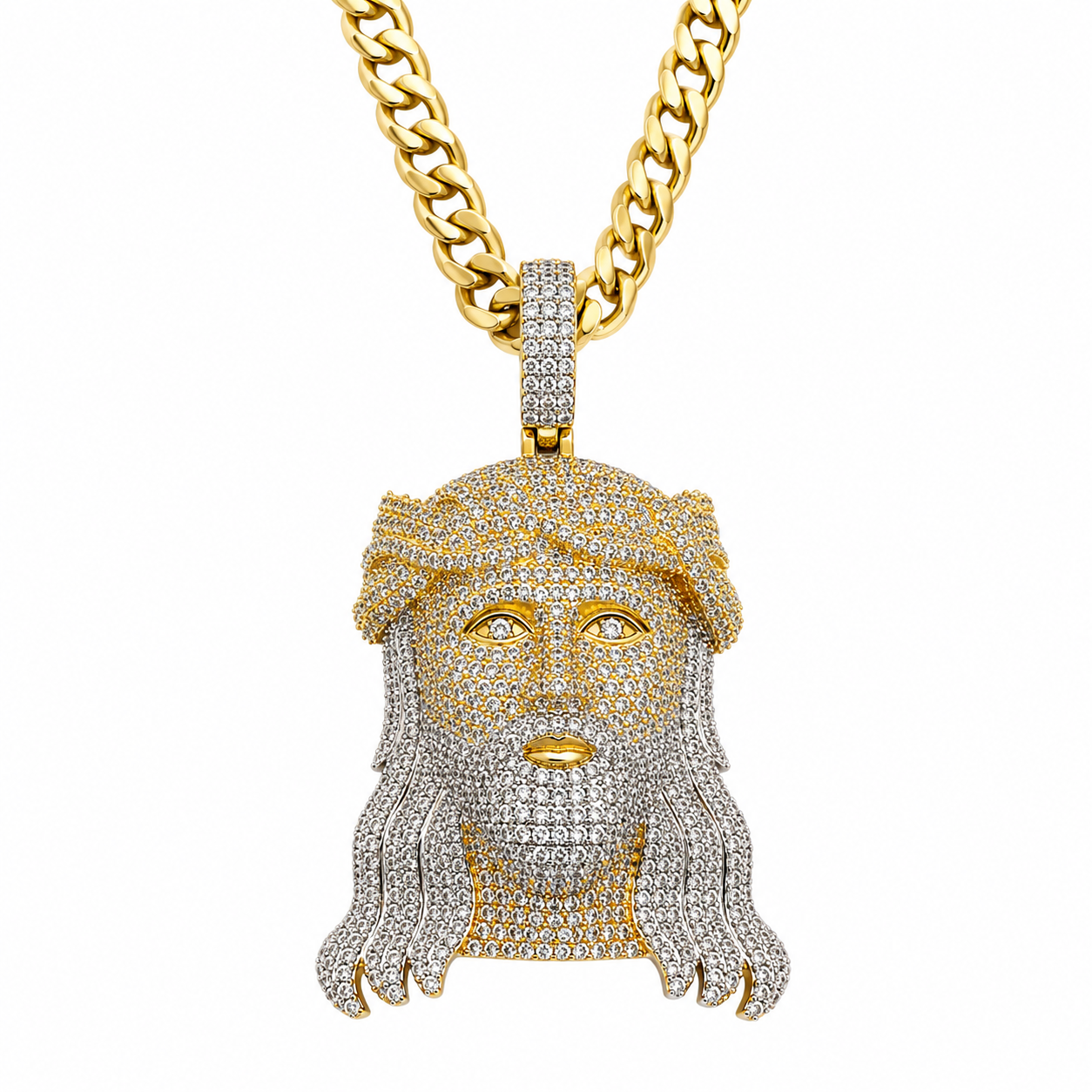 Jesus Piece Pendant with Cuban Link Chain + FREE ROPE CHAIN
