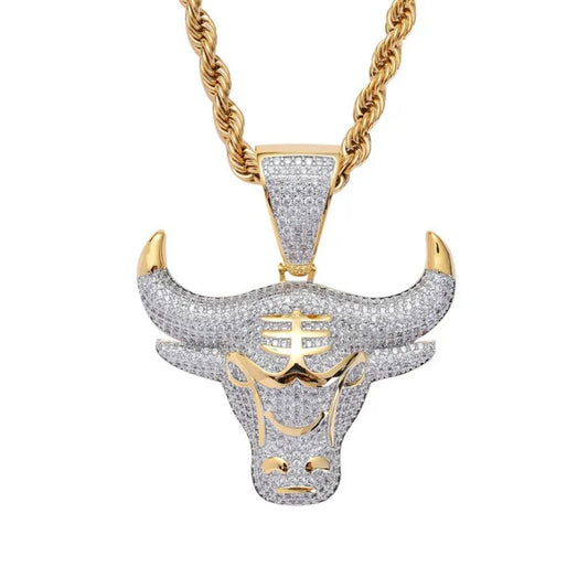 Gold Bull Necklace CZ Diamonds