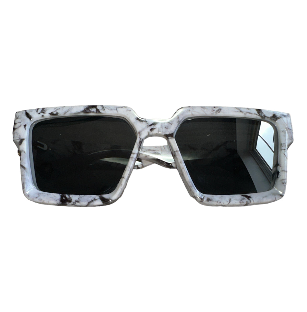 Black and White Marble Mirror Lens Custom Square Sunglasses