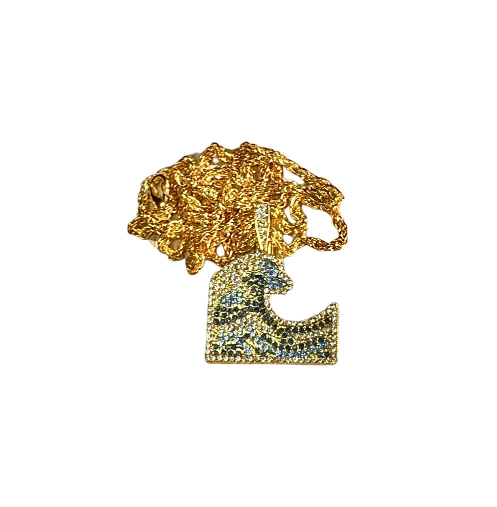 Gold Wave Necklace CZ Diamonds