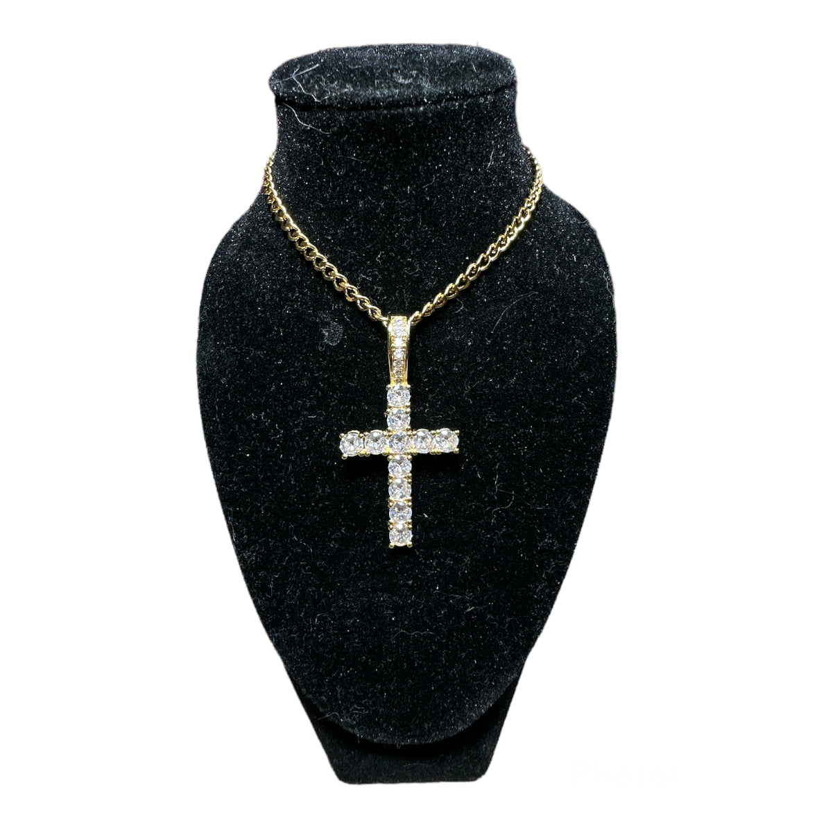 Gold Cross Cuban Necklace CZ Diamonds