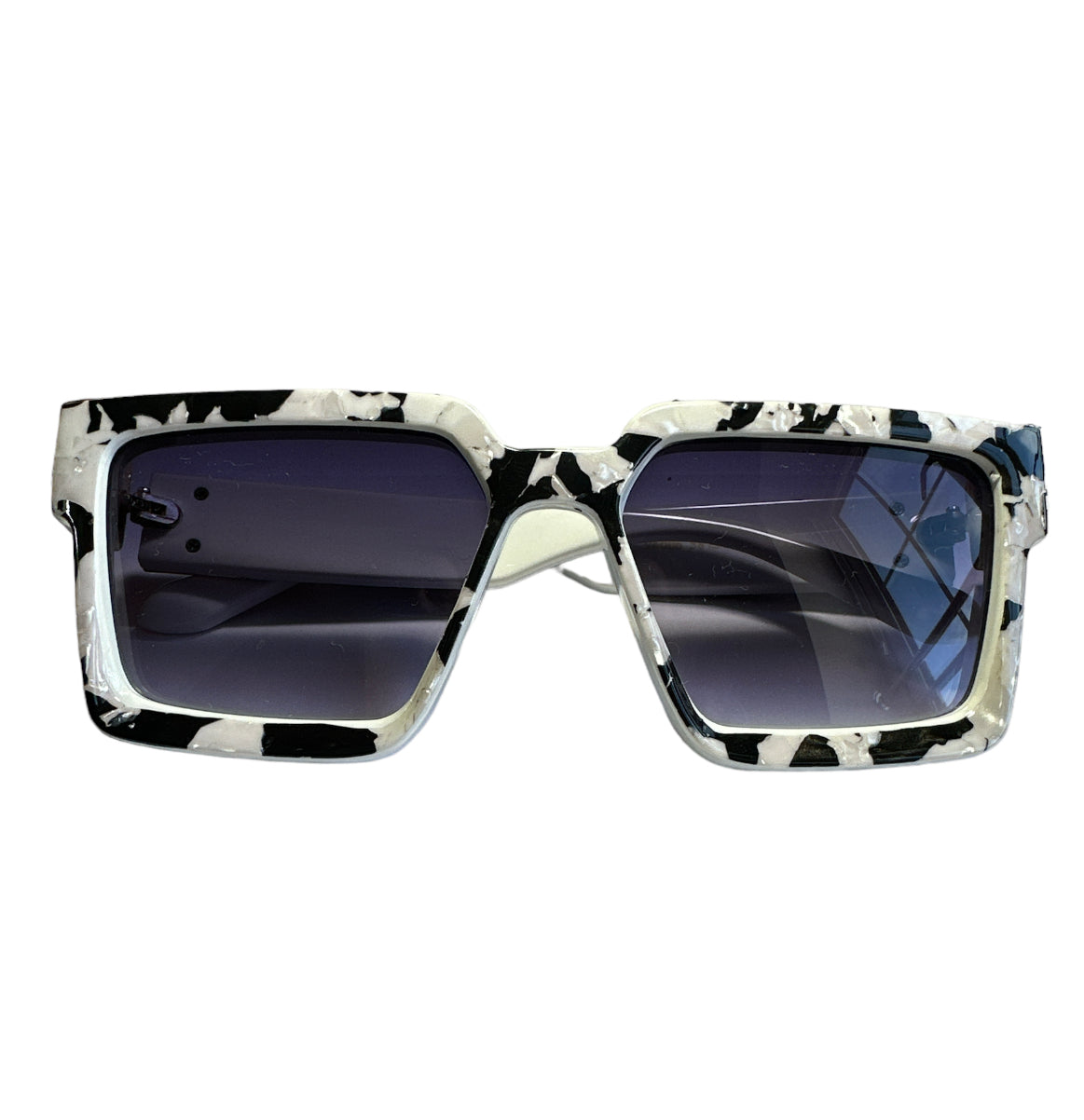 Black and White COW Marble Custom Square Sunglasses