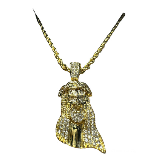 Gold Jesus Piece Necklace CZ Diamonds