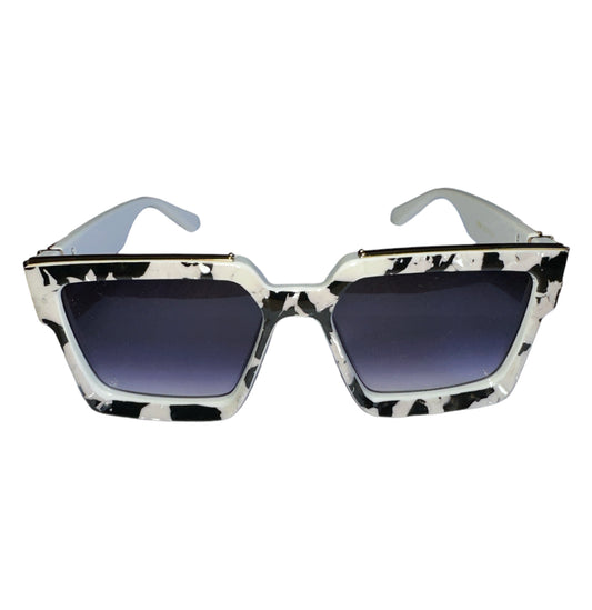 Black and White COW Marble Custom Square Sunglasses