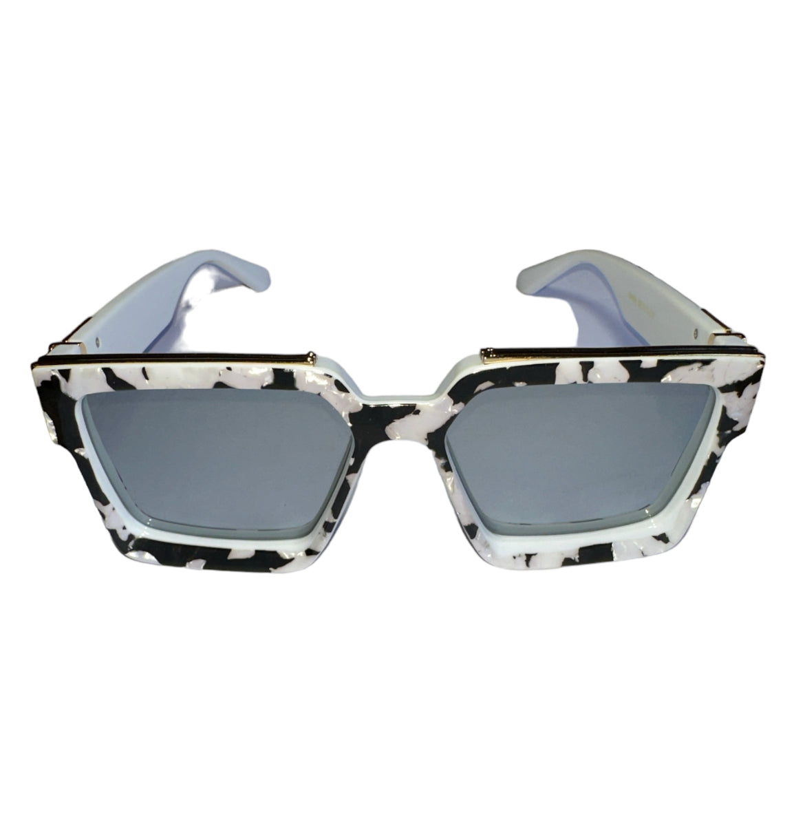 Black and White COW Marble Mirror Lens Custom Square Sunglasses