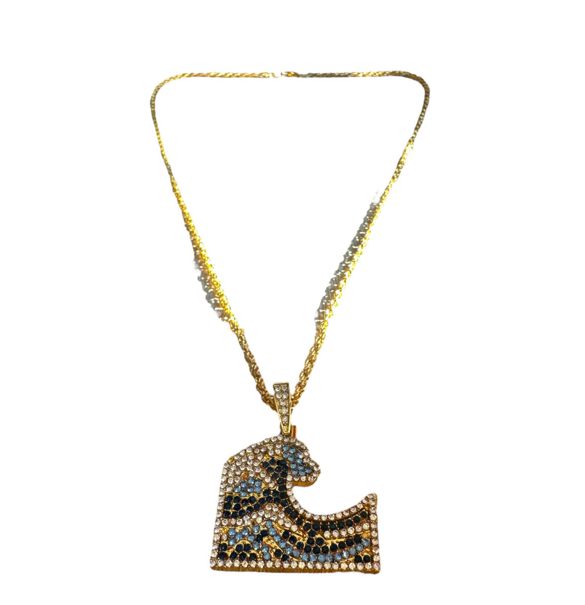 Gold Wave Necklace CZ Diamonds