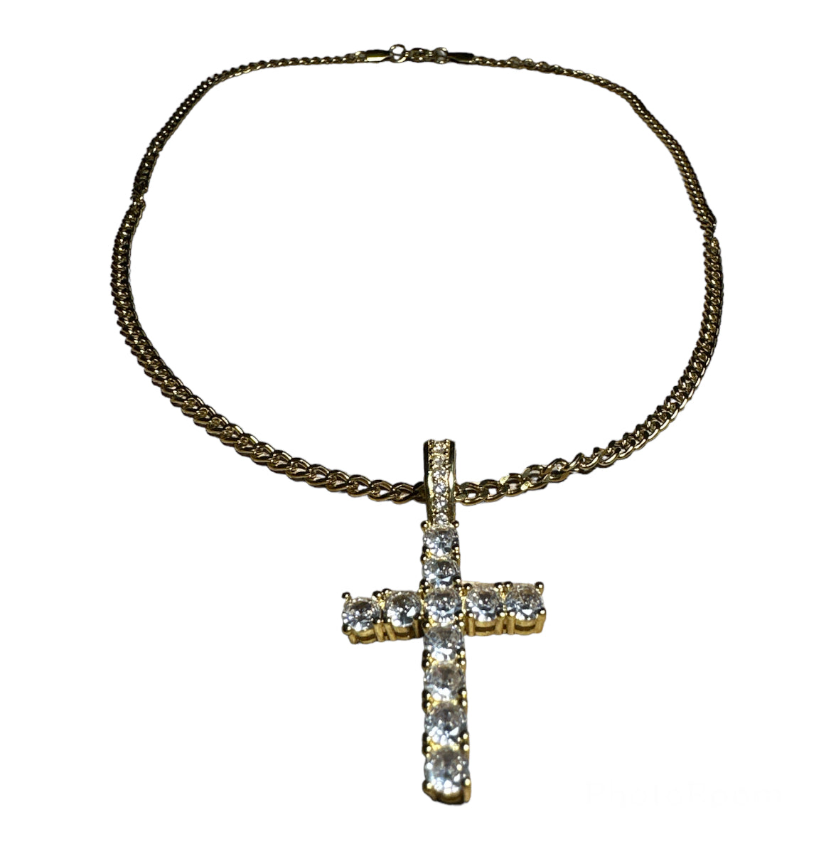 Gold Cross Cuban Necklace CZ Diamonds
