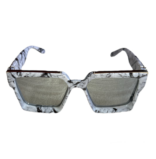 Black and White Marble Mirror Lens Custom Square Sunglasses