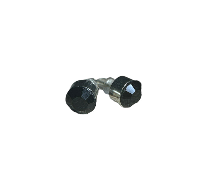 Black Gem Round Ear Studs 8mm