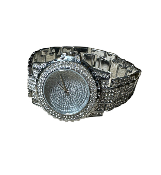 Silver Watch with Diamond Gems
