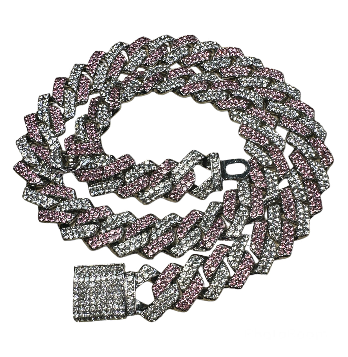 Pink Diamonds Cuban Link Necklace