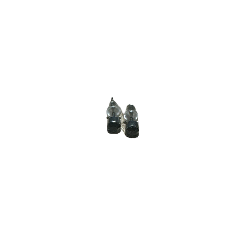 Black Gem Round Ear Studs 4mm