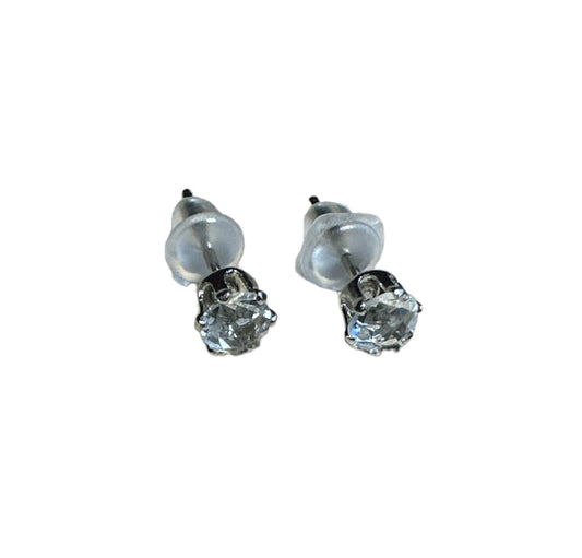 Silver Diamond Ear Studs 4mm