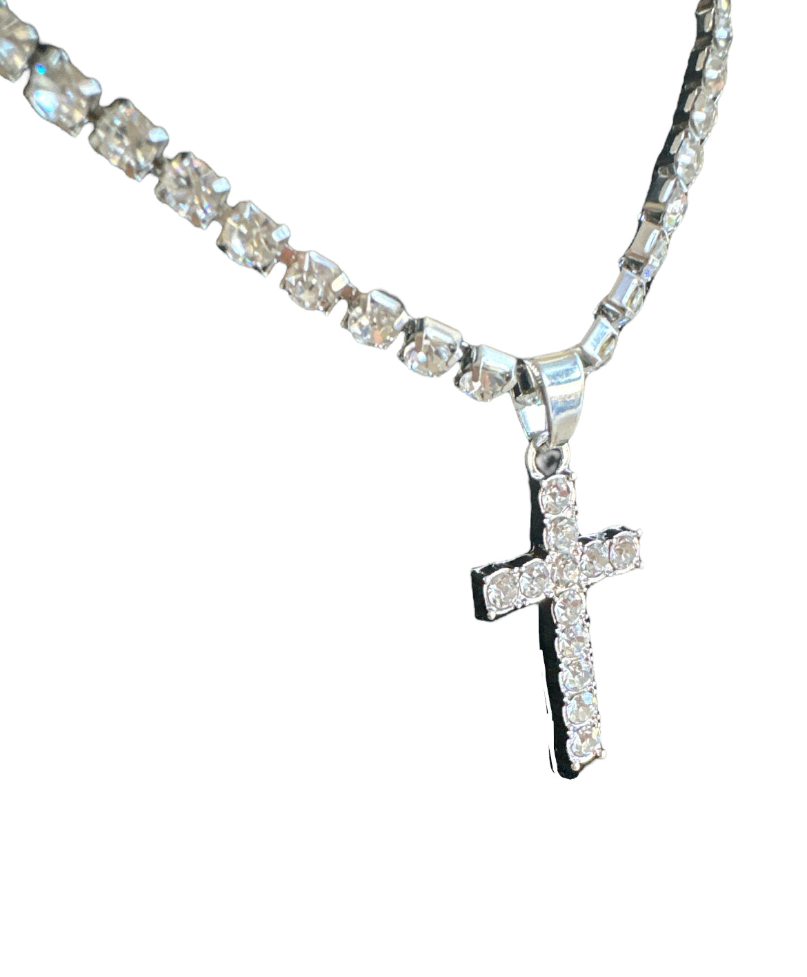 Silver Cross Tennis Necklace