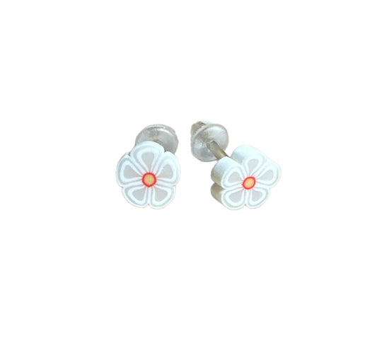 White Flower Ear Studs