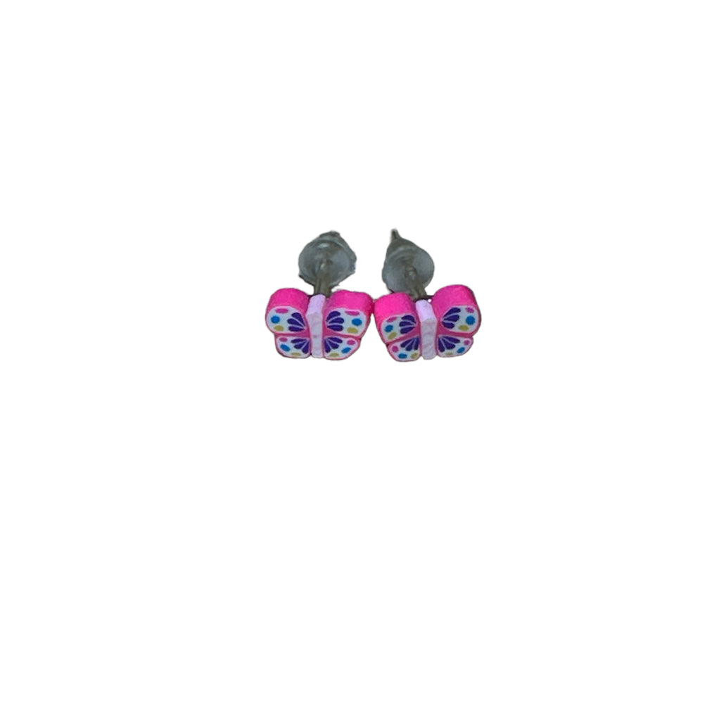 Pink Butterfly Ear Studs