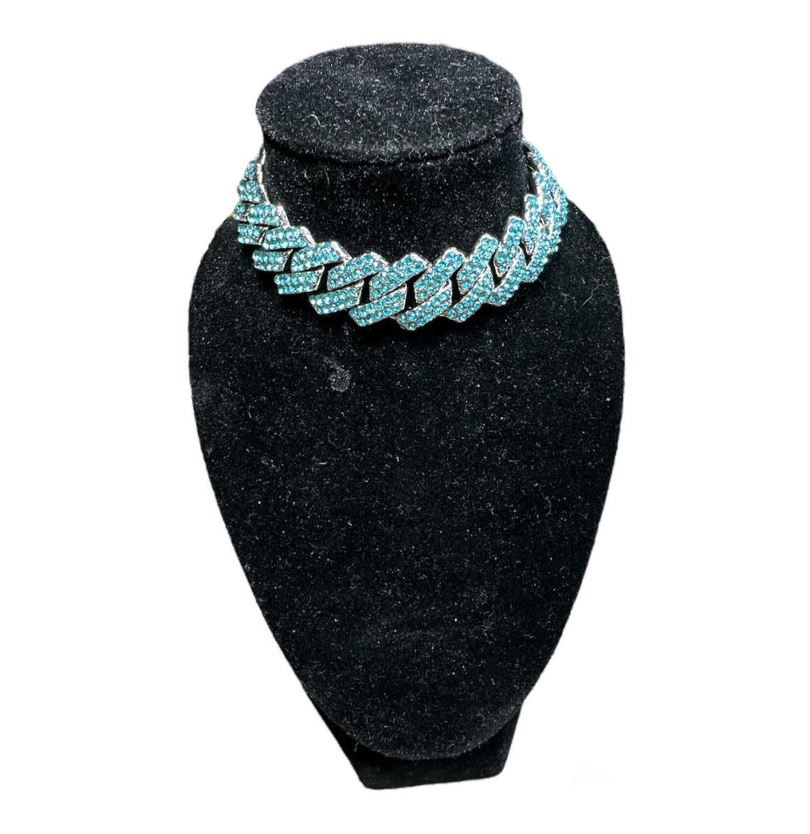 Blue Diamonds Cuban Link Necklace CZ