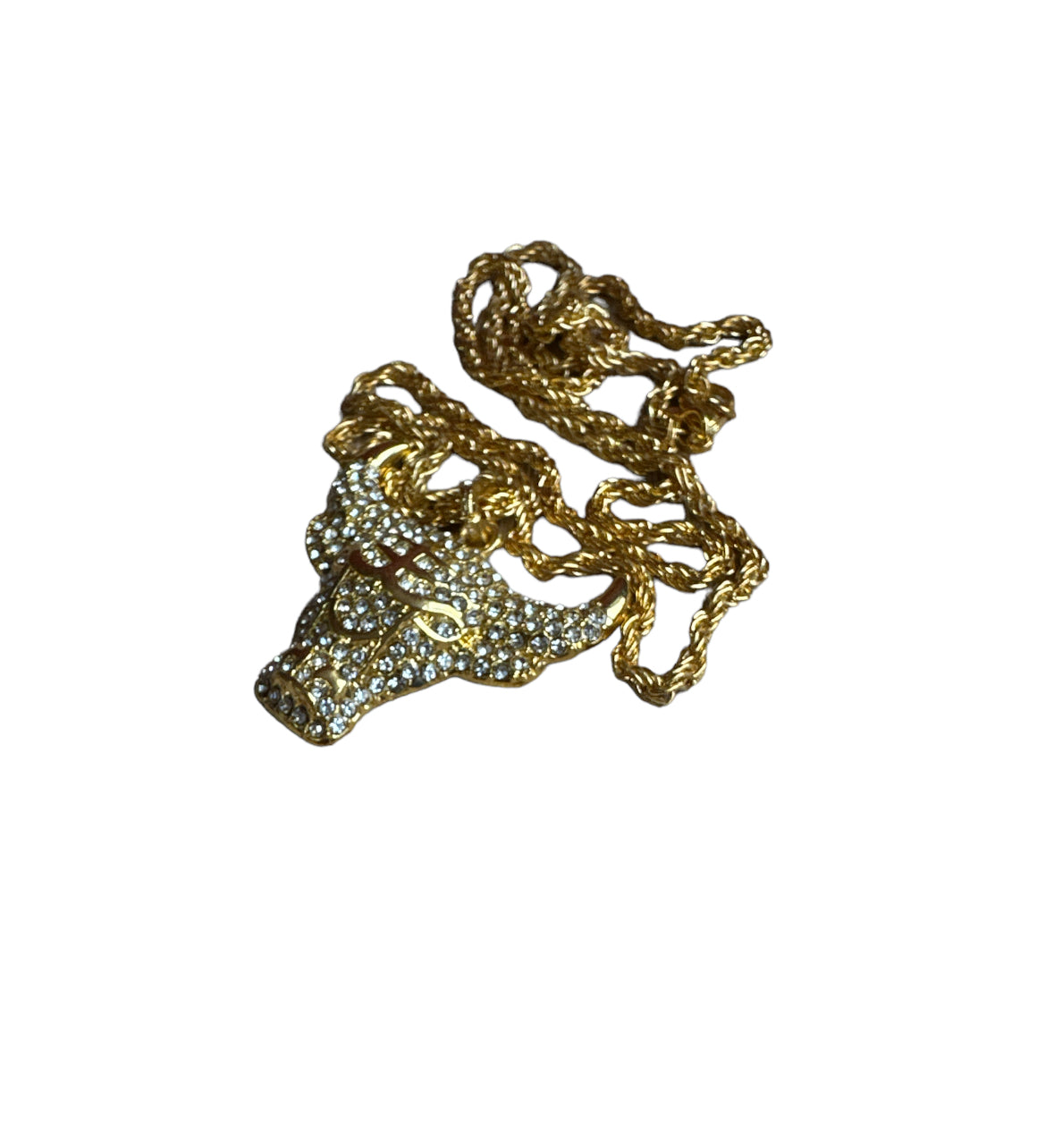 Gold Bull Necklace CZ Diamonds