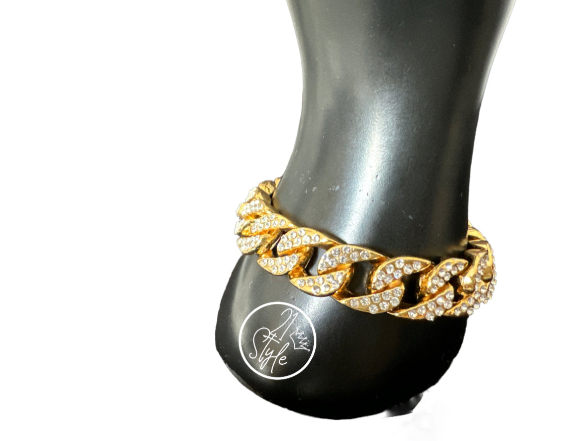 Gold Cuban Link Diamond Bracelet