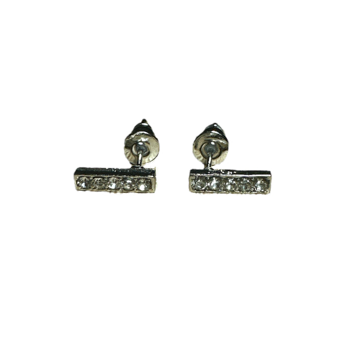 Crystal Bar Ear Studs in Silver