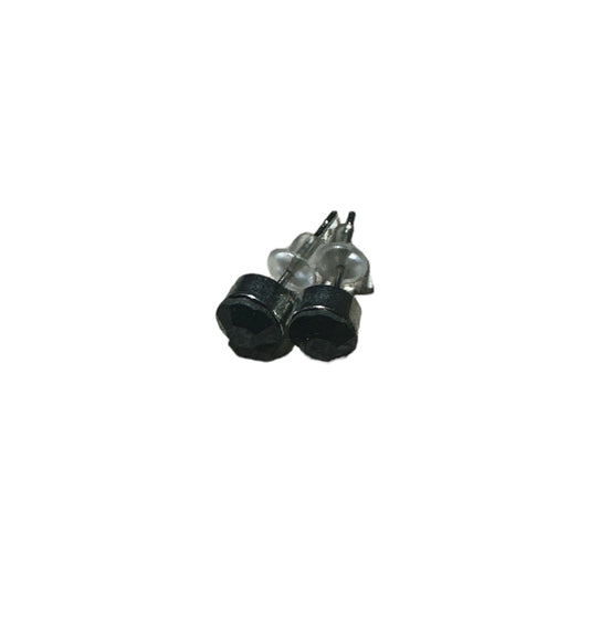 Black Gem Round Ear Studs 6mm