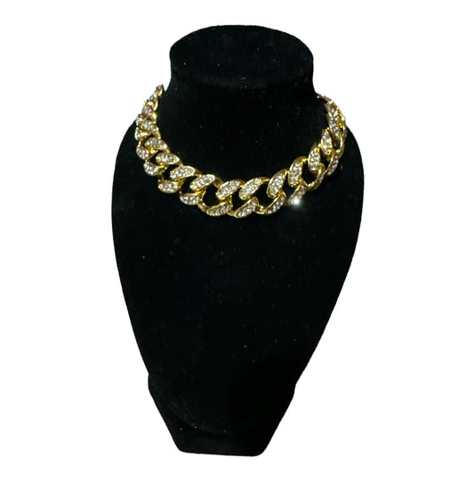 Gold Cuban Link Necklace CZ Diamonds 9mm