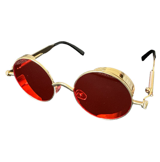 Retro Gold Red Lens Festival Sunglasses