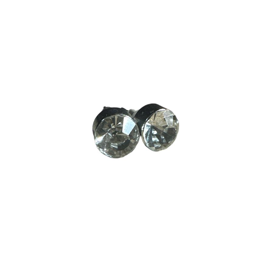 Crystal Round Ear Studs in Silver 8mm