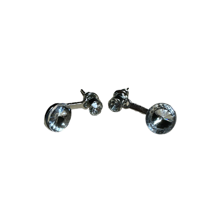 Diamond Ball Bar Ear Studs in Silver