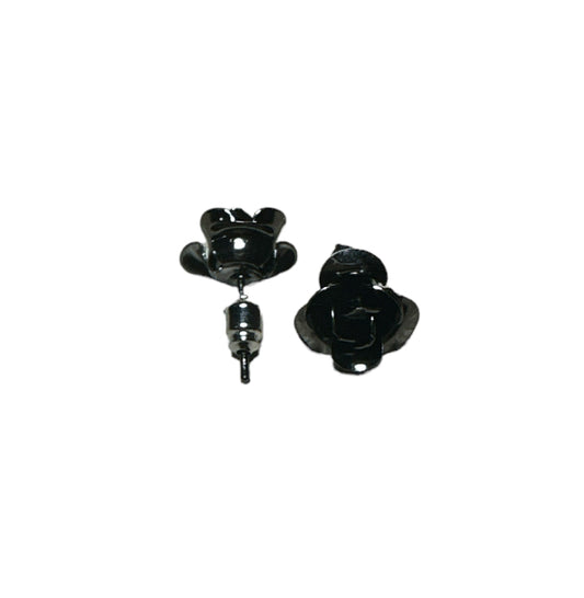 Black Rose Ear Studs in Silver