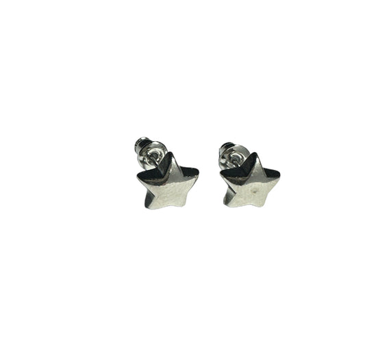 Silver Chrome Star Ear Studs