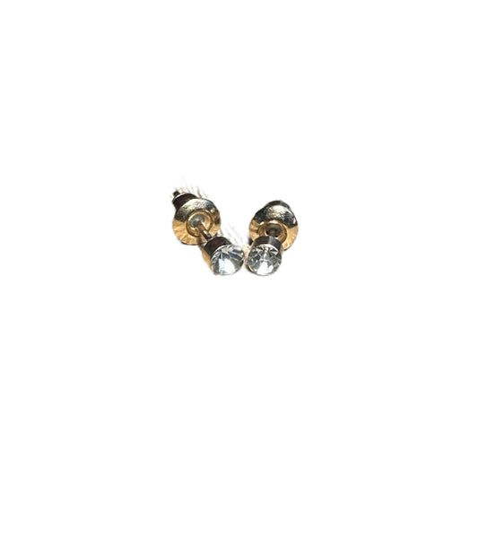 Round Crystal Ear Studs in Gold 3mm