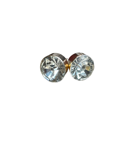Round Crystal Ear Studs in Gold 8mm