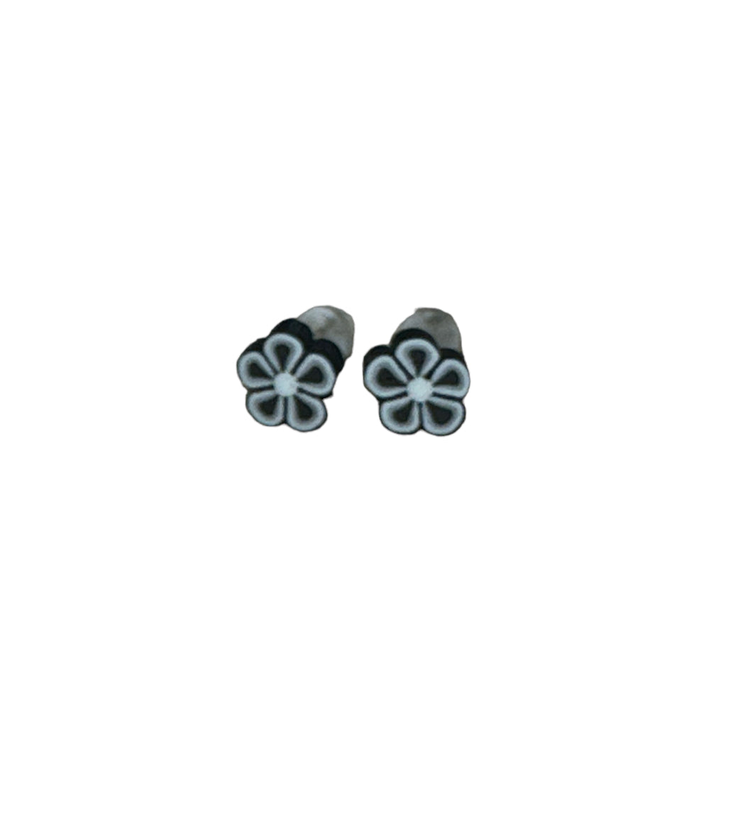 Black Flower Ear Studs