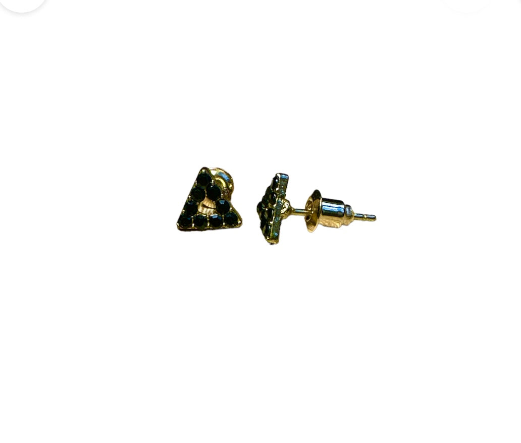 Gold Triangle Black Gem Ear Studs 6mm