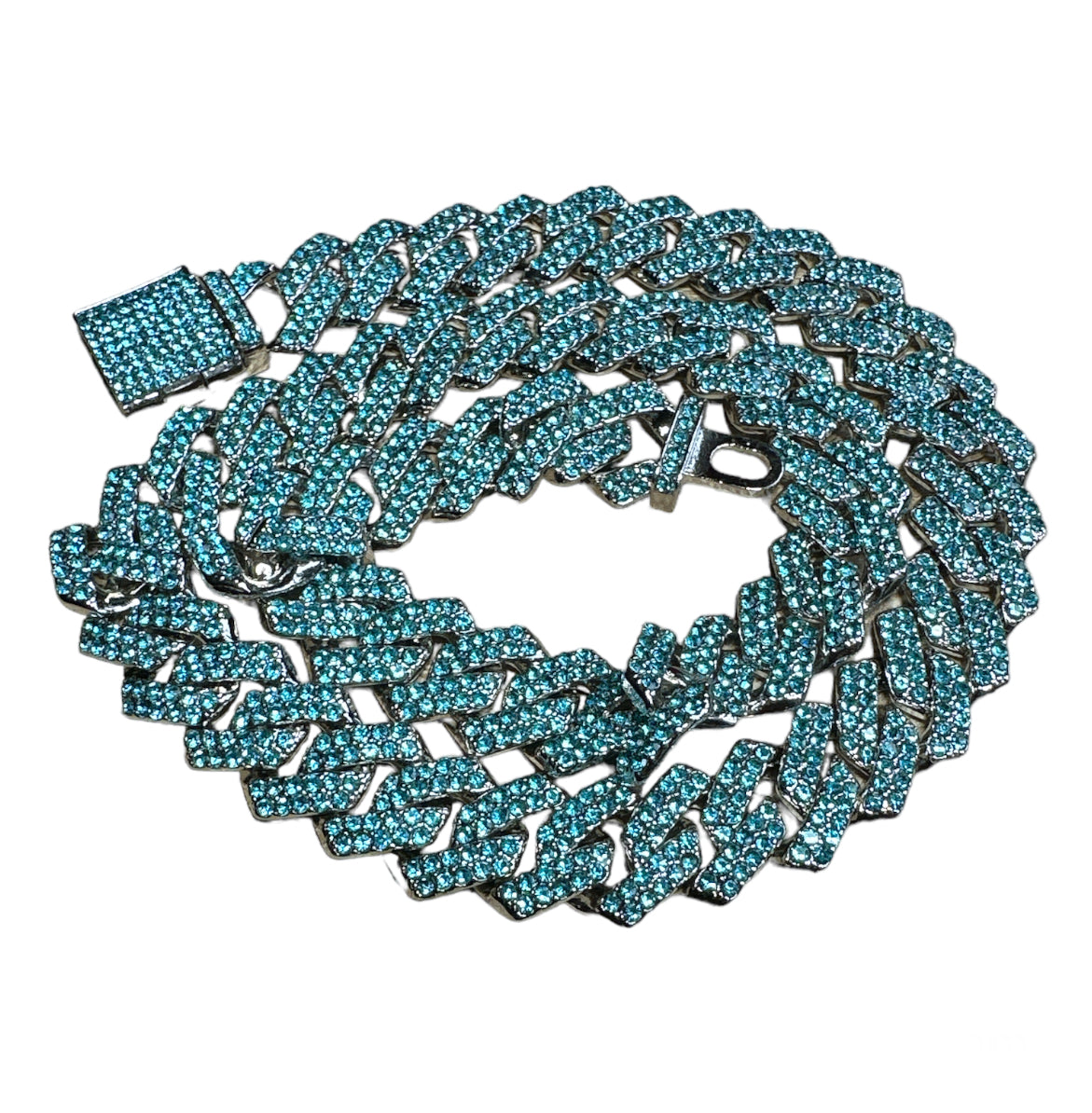 Blue Diamonds Cuban Link Necklace CZ